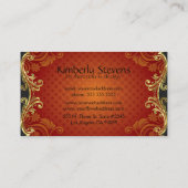 Elegante rode bloemdamast met gouden Lijst Visitekaartje (Achterkant)
