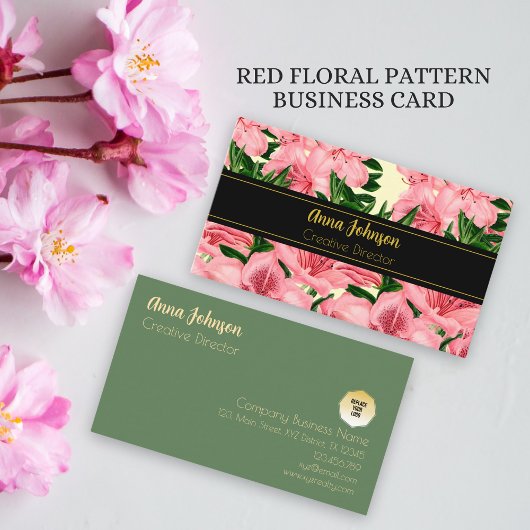 Elegante Rode Bloemen Aangepaste Naam Visitekaartje