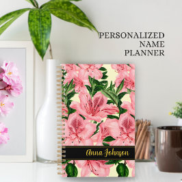 Elegante Rode Bloemen Achtergrond Aangepaste naam  Planner