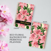 Elegante Rode Bloemen Achtergrond Aangepaste naam  Planner
