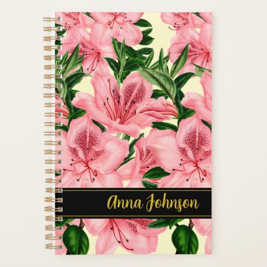 Elegante Rode Bloemen Achtergrond Aangepaste naam Planner (Voorkant)