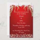 Elegante Rode Bloemen Art Deco Design bruiloft Kaart (Voorkant)