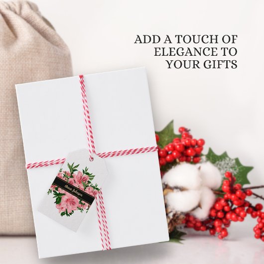 Elegante Rode Bloemen Custom Bedrijfsnaam & Logo Cadeaulabel