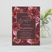 Elegante rode bloemen doop uitnodiging (Staand voorkant)