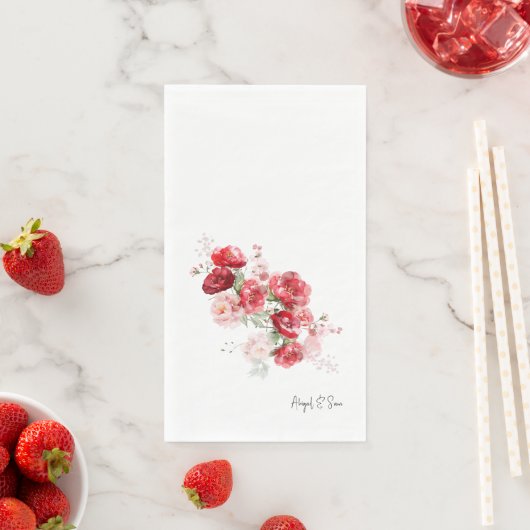 Elegante rode bloemen eenvoudige aangepaste bruilo servet (Insitu)