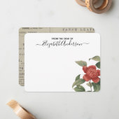 Elegante  Rode Bloemen Flat Note Kaart Notitiekaartje (Voorkant / Achterkant in situ)