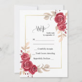 Elegante Rode Bloemen Goud Lijst bruiloft RSVP Kaa Kaart (Voorkant)