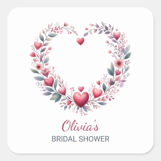 Elegante Rode Bloemen Hart Vrijgezellenfeest Envel Vierkante Sticker (Voorkant)