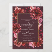 Elegante rode bloemen kader trouw uitnodiging (Voorkant)