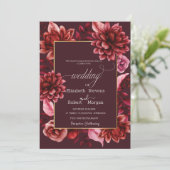 Elegante rode bloemen kader trouw uitnodiging (Staand voorkant)