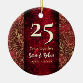 Elegante rode bloemen Kerstmis bruiloft jubileum Keramisch Ornament (Voorkant)