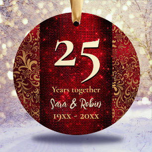 Elegante rode bloemen Kerstmis bruiloft jubileum Keramisch Ornament