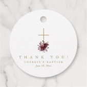 Elegante Rode Bloemen Kruis doop Dank u Bedankjes Labels (Achterkant)