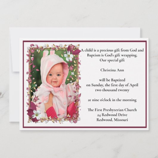 Elegante rode bloemen ontwerp doop kaart (Voorkant)