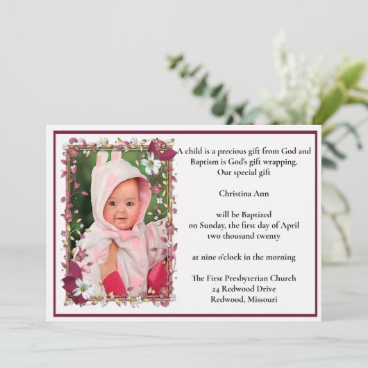 Elegante rode bloemen ontwerp doop kaart (Staand voorkant)