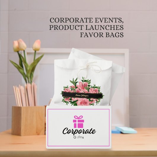 Elegante Rode Bloemen Patroon Custom Naam Bedrijf Bedankzakje