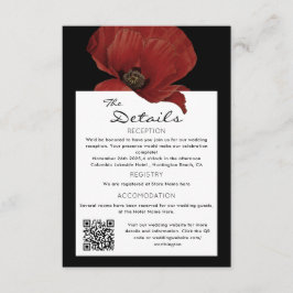 Elegante Rode Bloemen QR Code Bruiloft Gast Detail Informatiekaartje
