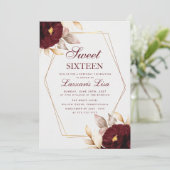 Elegante Rode Bloemen Sweet Sixteen 16 Verjaardag Kaart (Staand voorkant)