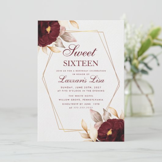 Elegante Rode Bloemen Sweet Sixteen 16 Verjaardag Kaart (Staand voorkant)