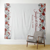 Elegante rode bloemen trouwfotobooth achtergrond wandkleed (In Situ (horizontaal))