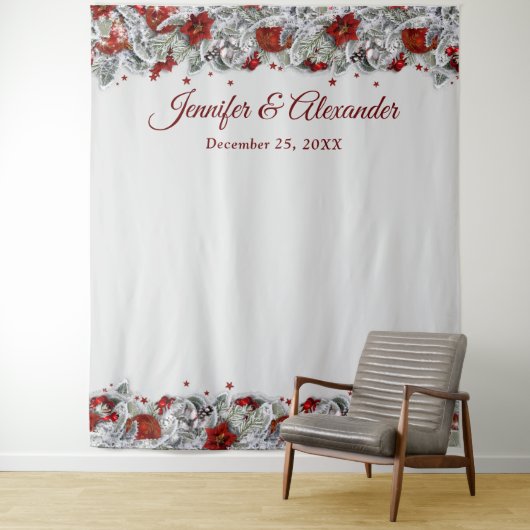 Elegante rode bloemen trouwfotobooth achtergrond wandkleed (In situ)