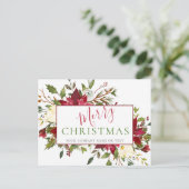 Elegante Rode Bloemen Typografie Bedrijf Kerstmis Feestdagenkaart (Staand voorkant)