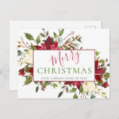 Elegante Rode Bloemen Typografie Bedrijf Kerstmis Feestdagenkaart (Voorkant / Achterkant)