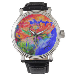 Elegante rode bloemen waterverf abstracte papaver horloge