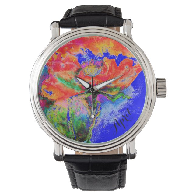 Elegante rode bloemen waterverf abstracte papaver horloge (Voorkant)
