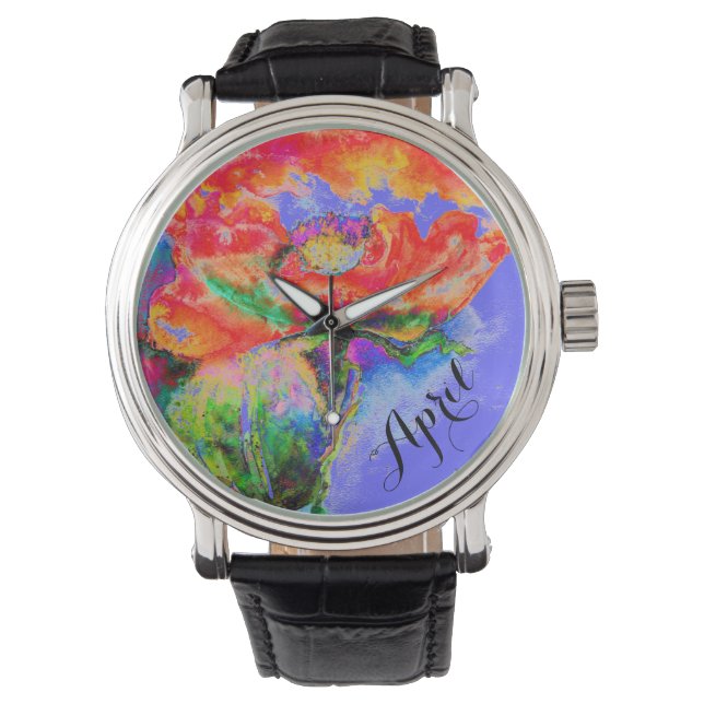 Elegante rode bloemen waterverf abstracte papaver horloge (Voorkant)