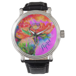 Elegante rode bloemen waterverf abstracte papaver horloge