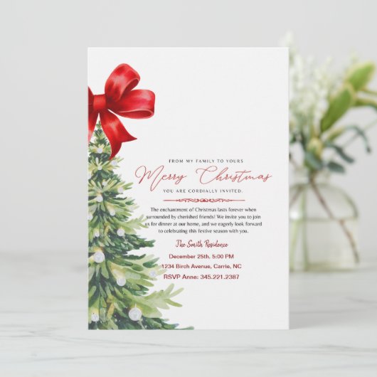 Elegante Rode Bloemen Waterverf Kerstuitnodiging Kaart (Staand voorkant)