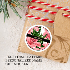 Elegante rode bloemenachtergrond Persoonlijke naam Ronde Sticker
