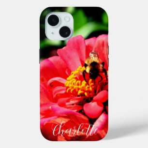 Elegante rode bloemenfoto hommel iPhone 15 case