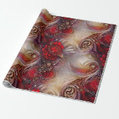 Elegante rode bloemengouden veren kralen cadeaupapier (Uitgerold)