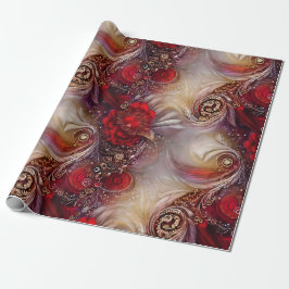 Elegante rode bloemengouden veren kralen cadeaupapier