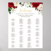 Elegante rode bloemenquinceañera zitkaart poster (Voorkant)