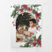 Elegante rode bloemfoto Kerstmis Drieluik Wenskaart (Cover)