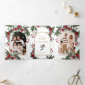 Elegante rode bloemfoto Kerstmis Drieluik Wenskaart (Binnen)