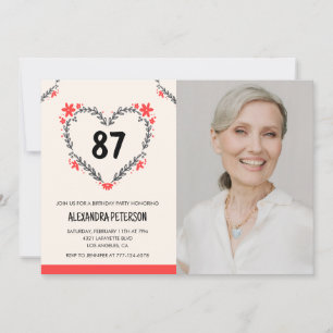 Elegante rode bloemhart voor haar 87e verjaardag kaart