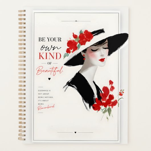 Elegante Rode Bloemhoed Mode Planner (Voorkant)