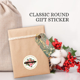Elegante Rode Bloemige Aangepaste Bedrijfsnaam Ronde Sticker