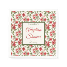 Elegante Rode Bloemige Botanische Adoptie Shower