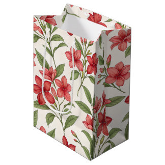 Elegante Rode Bloemige Botanische Bloemen Medium Cadeauzakje