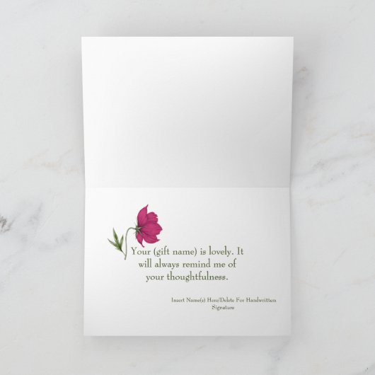 Elegante rode bloemige Cosmos bruidsmeerschouw Bedankkaart (Binnen)