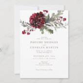 Elegante Rode Bloemige Kerst- of Winterhuwelijk Kaart (Voorkant)