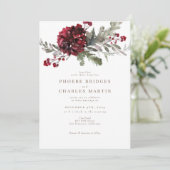 Elegante Rode Bloemige Kerst- of Winterhuwelijk Kaart (Staand voorkant)