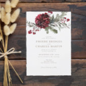 Elegante Rode Bloemige Kerst- of Winterhuwelijk Kaart