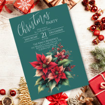 Elegante Rode Bloemige Kerstfeest Uitnodiging
