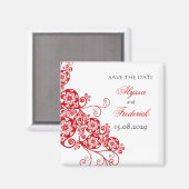 Elegante rode bloemige paisley bewaar de datum magneet (Voorkant / Achterkant)